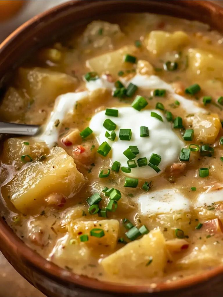 creamy potato soup in a bowl