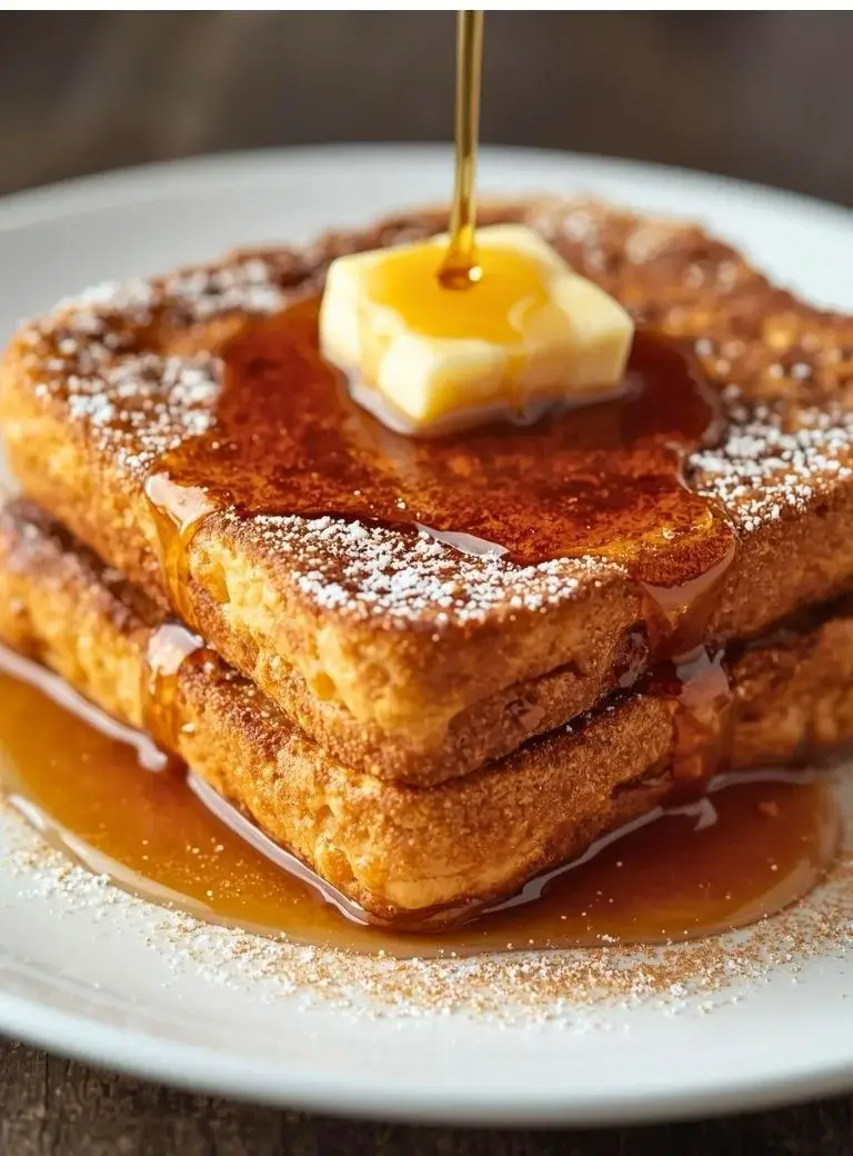 french toast with butter and maple syrup on a plate