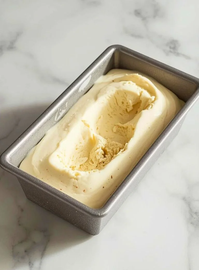 frozen vanilla ice cream in a loaf pan