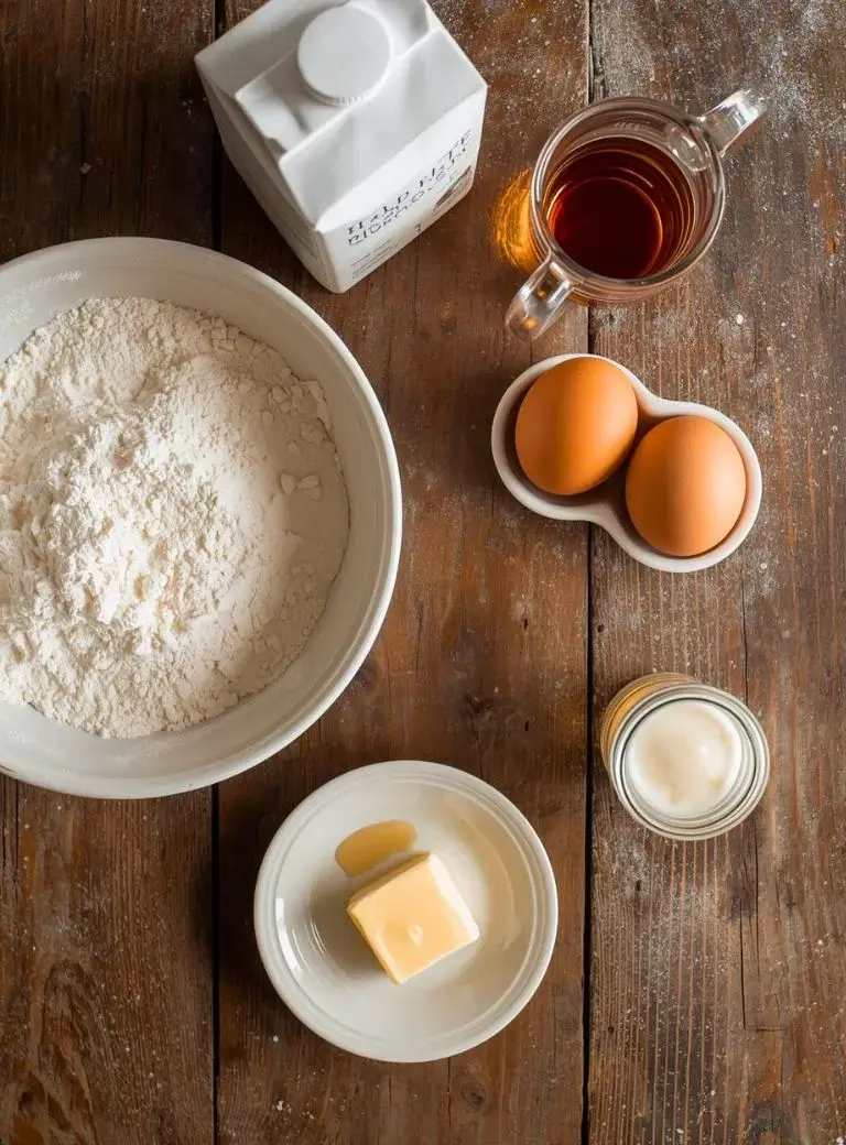 ingredients of pancakes on a kitchen table