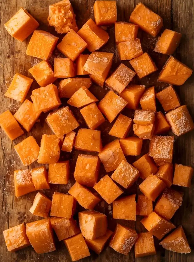 sweet potatoes cut in cube shape