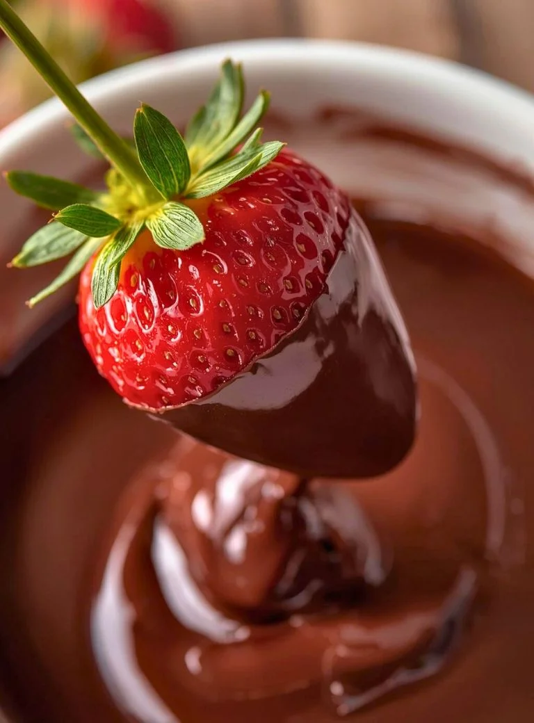 dipping strawberry in chocolate