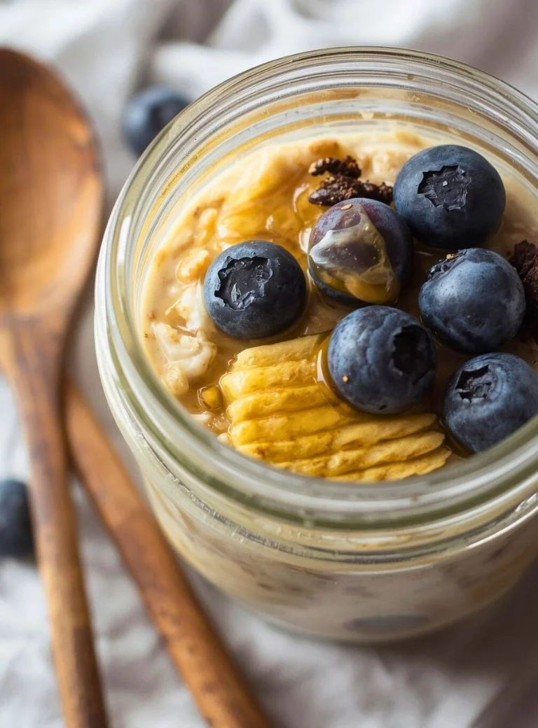overnight oats with blueberries and bananas