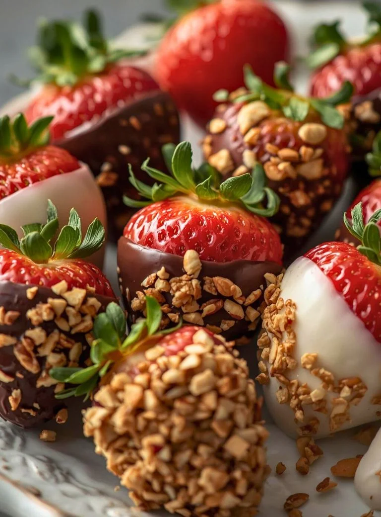 strawberries covered in chocolate and nuts