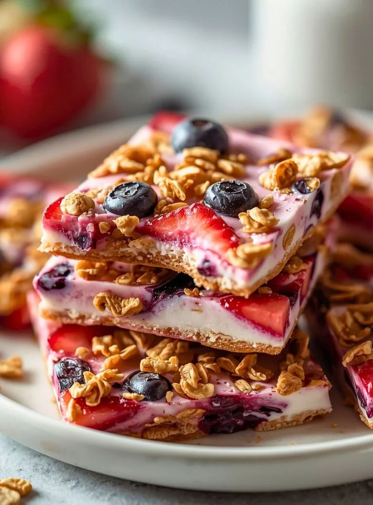 yogurt barks stacked on a plate