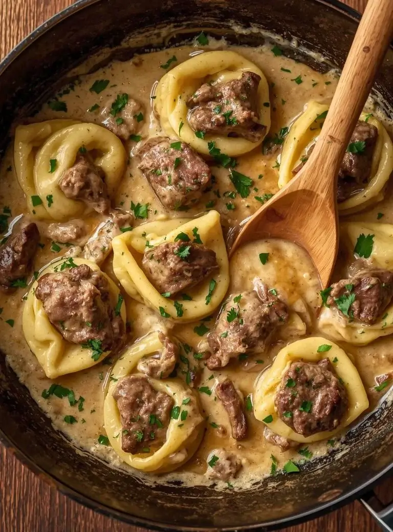 creamy garlic steak tortellini