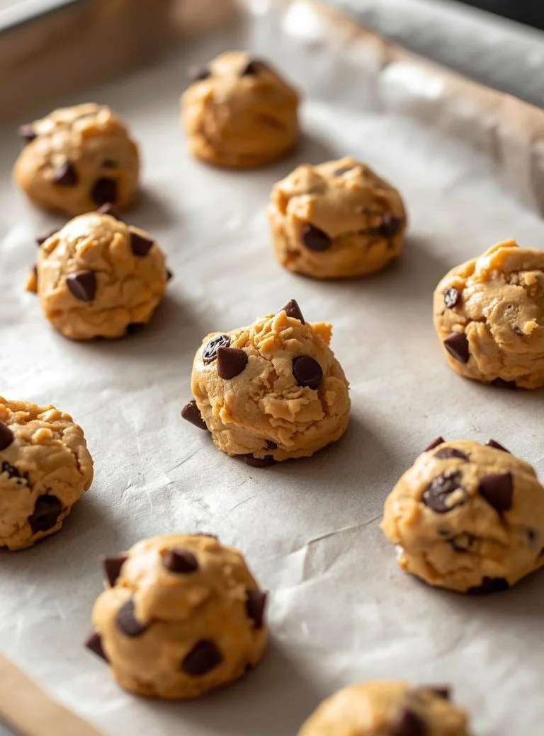 chocolate chip cookie dough on a baking tray