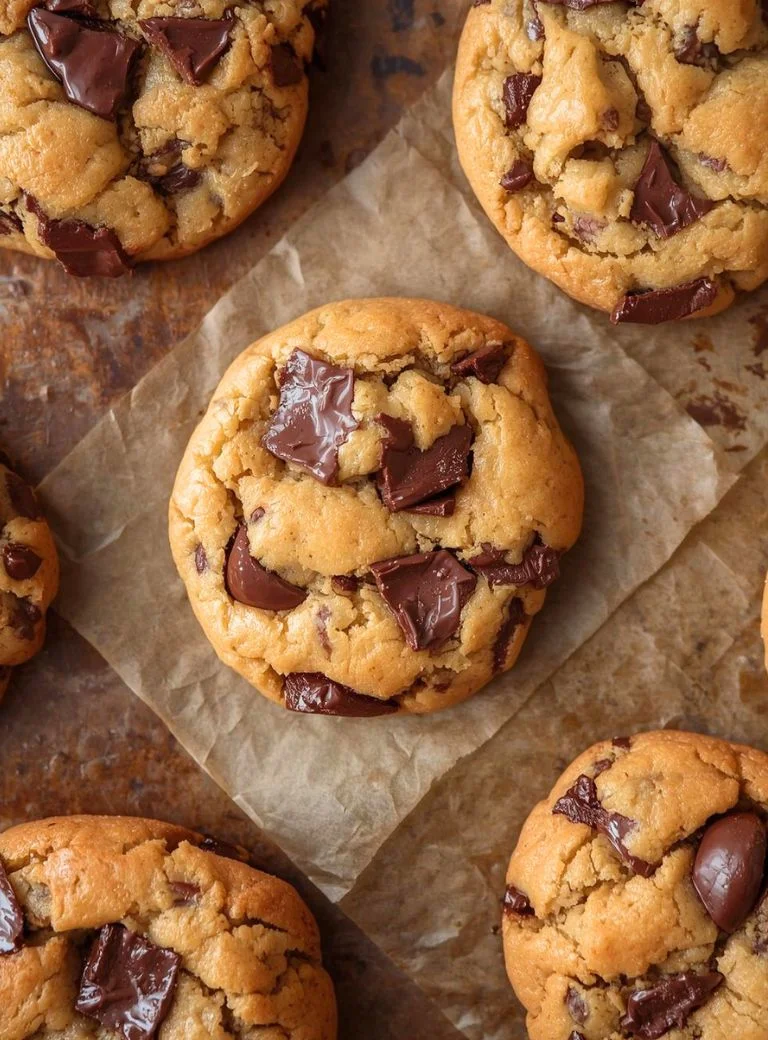 sourdough discard chocolate chip cookies on parchment paper