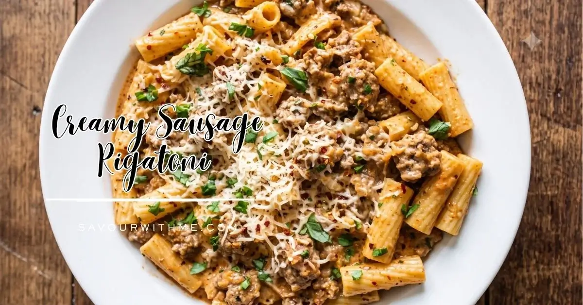 creamy sausage rigatoni recipe - featured image