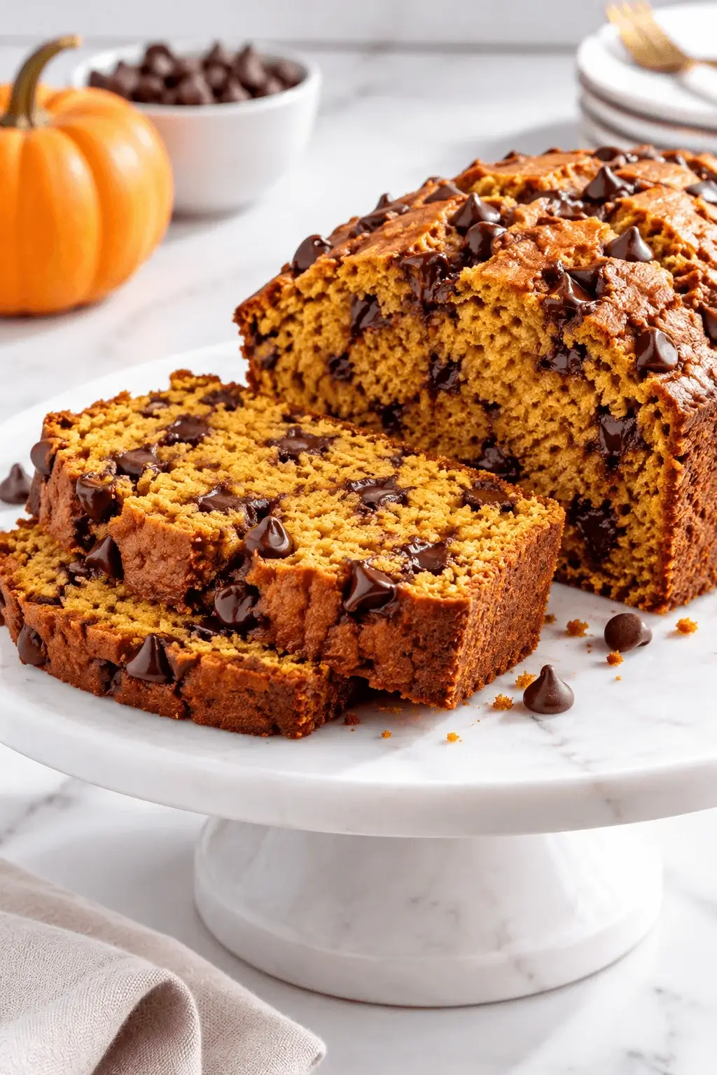 Pumpkin Chocolate Chip Bread on Marble
